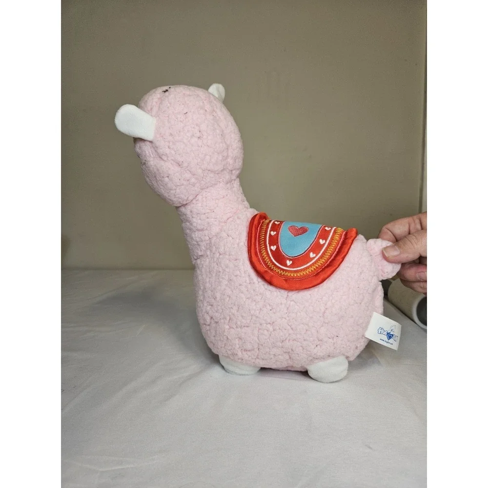 HugFun Pink Llama Alpaca Plush Stuffed Animal Sherpa Fleece Heart Saddle 12 Inch